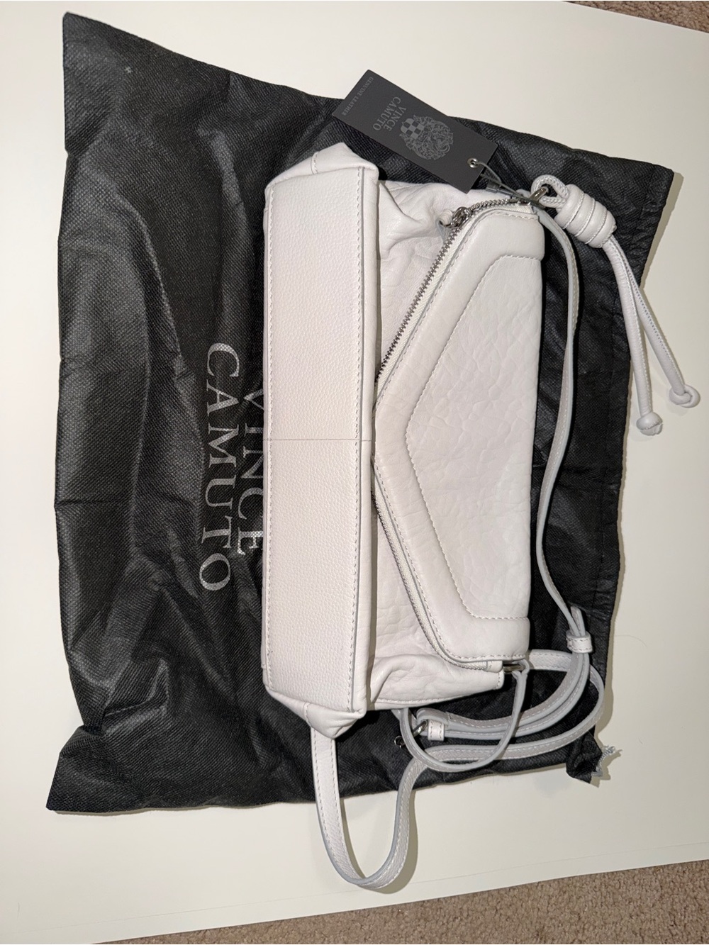 Vince Camuto Pebbled White Leather Crossbody Bag